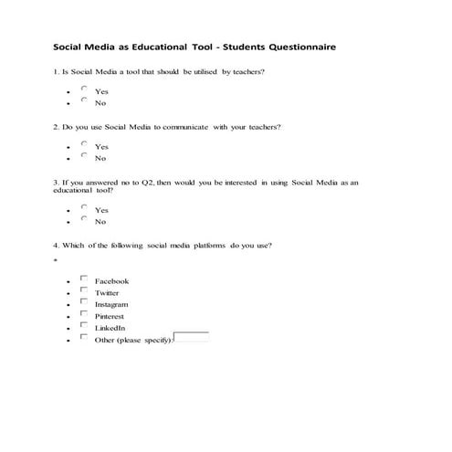 Questionnaire Social media as educational tool