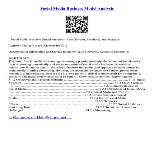 Social Media Business Model Analysis