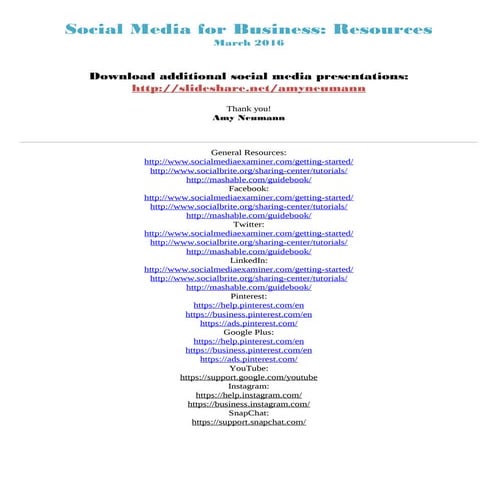 Social media for business resources 2016