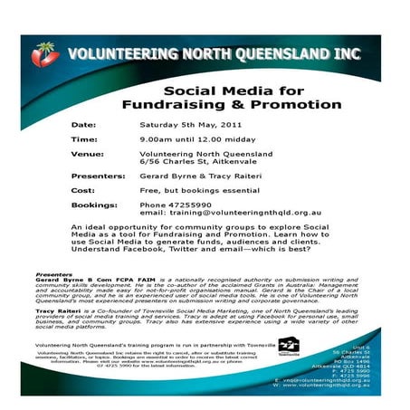 Social media for fundraising and promotion flyer 5 may 2012