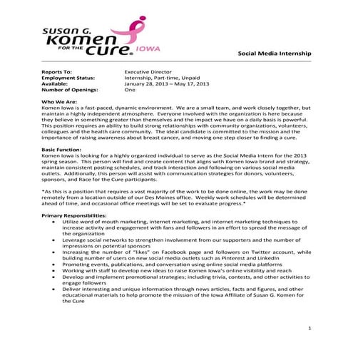 Susan B. Komen for The Cure (Iowa) | Social Media Intern