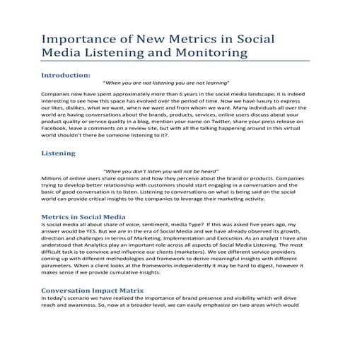 New Metrics in Social Media Listening and Monitoring