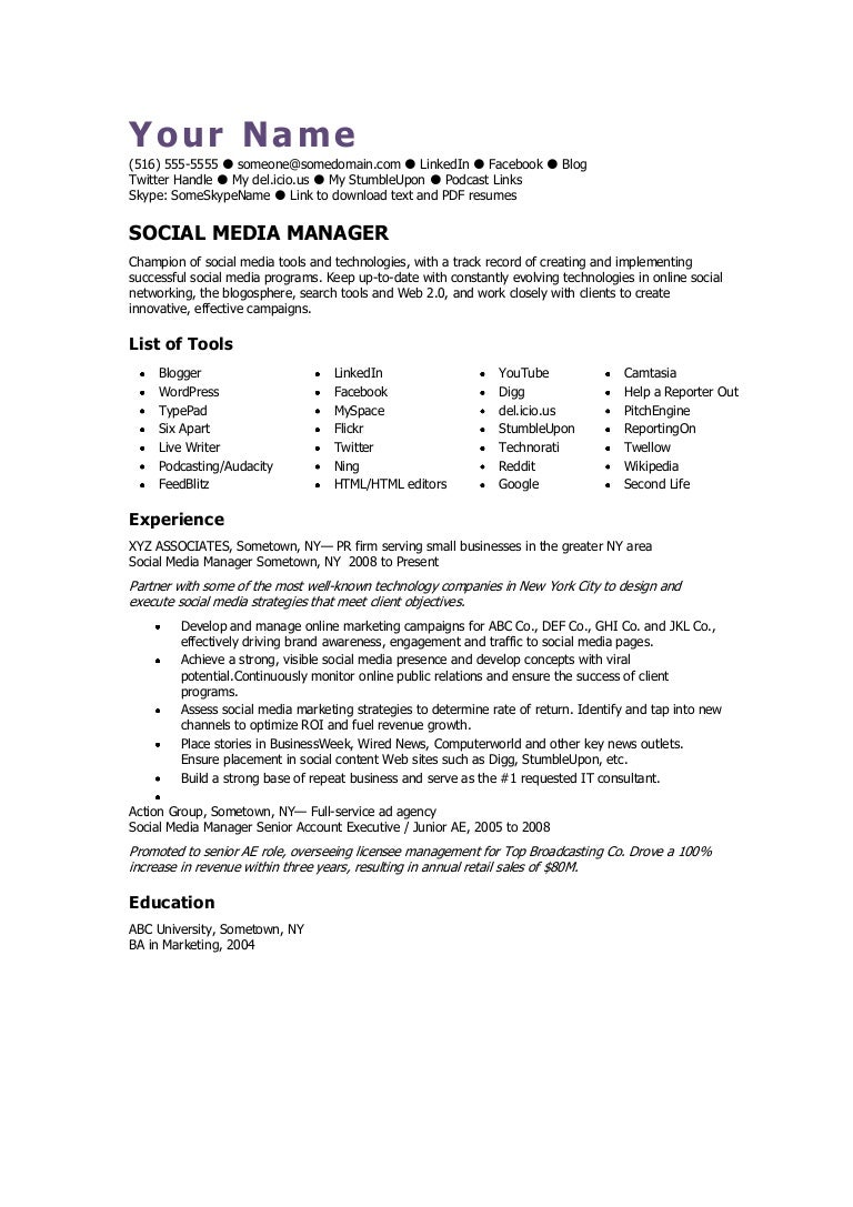 Social Media Manager CV Template Social Media Manager CV Template