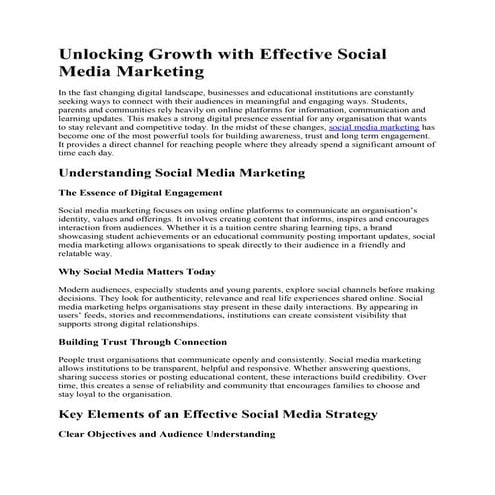 Unlocking Growth with Effective Social Media Marketing | PDF