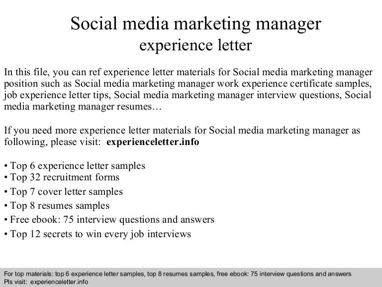 Social media marketing manager experience letter