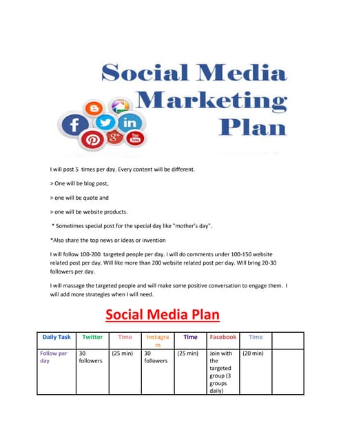 Social media plan 2017