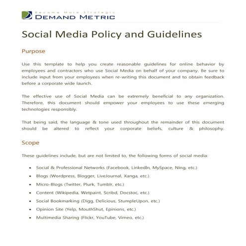Social Media Policy and Guidelines