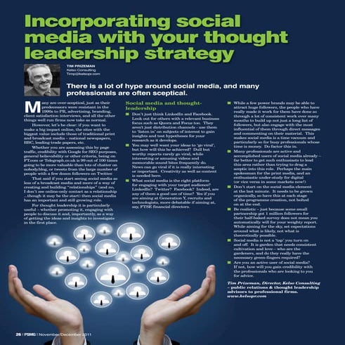 Social Media & Thought Leadership   Kelso Pr Article In Psmg Mag   Nov 2011  ...