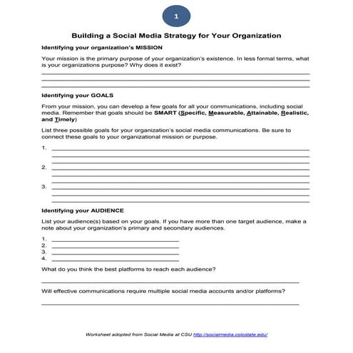 Social Media to Support Your Organization Strategy Worksheet