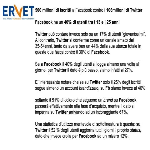 Pagine Facebook, Twitter e Foursquare