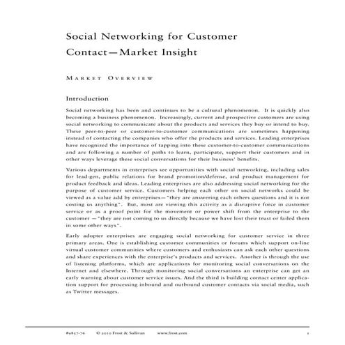 Social networking for Customer Contact —  Frost & Sullivan