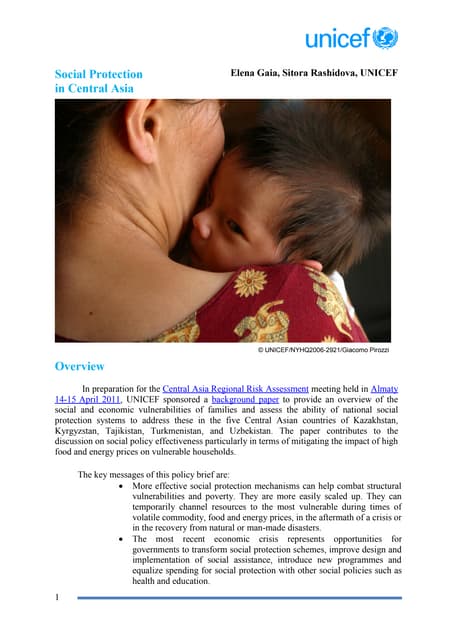 Social protection in Central Asia 2011
