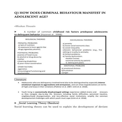 HOW DOES CRIMINAL BEHAVIOUR MANIFEST IN ADOLESCENT AGE?