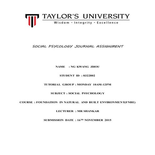Social psycology journal assignment