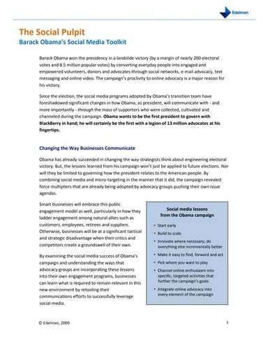 Social Pulpit Barack Obamas Social Media Toolkit