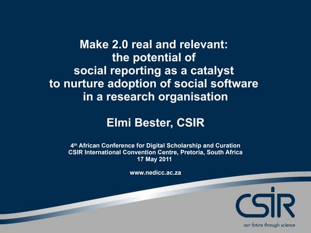Make 2.0 real and relevant: the potential of social reporting as a catalyst...