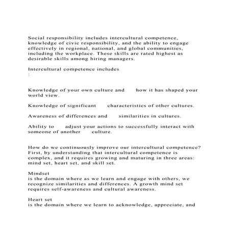 Social responsibility includes intercultural competence, knowled.docx