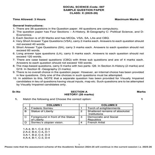 SocialScience sample paper for 2026 board | PDF