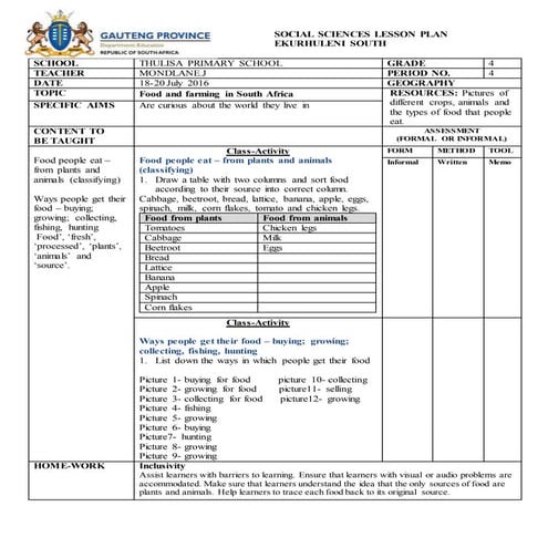 Social sciences lesson plan