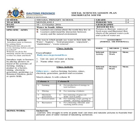 Social sciences lesson plan   term 4 geograpghy