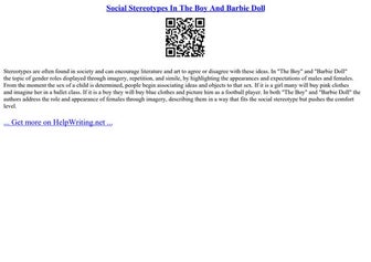 Social Stereotypes In The Boy And Barbie Doll