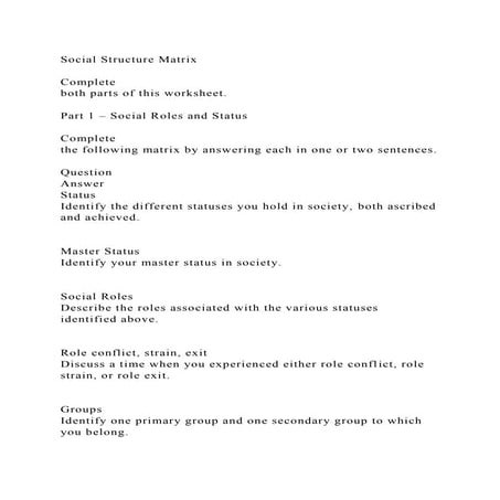 Social Structure MatrixComplete both parts of this worksheet..docx