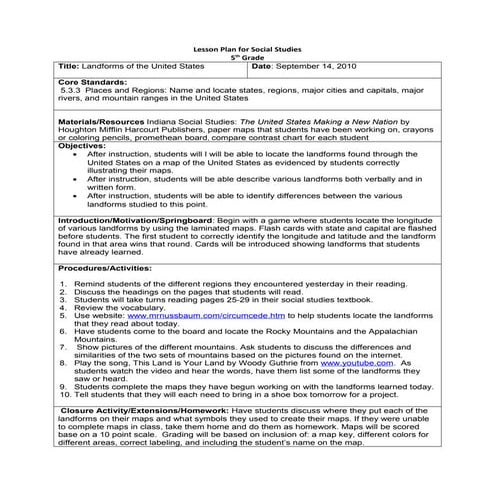 Social studies lesson plan #2