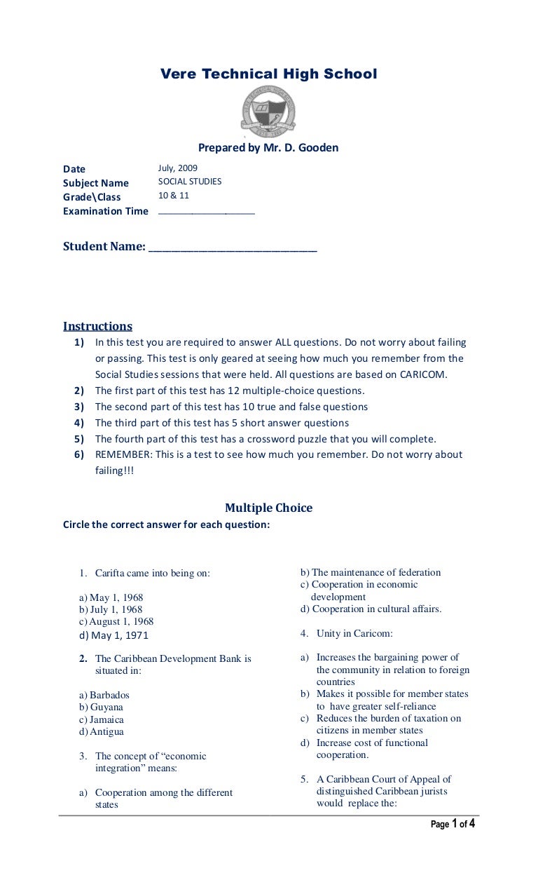 Social Studies Test 10,11 Social Studies Test 10,11