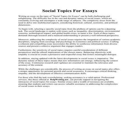 Social Topics For Essays