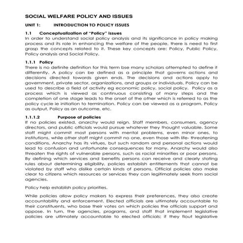 SOCIAL WELFARE POLICY AND ISSUES in social work practice | DOCX