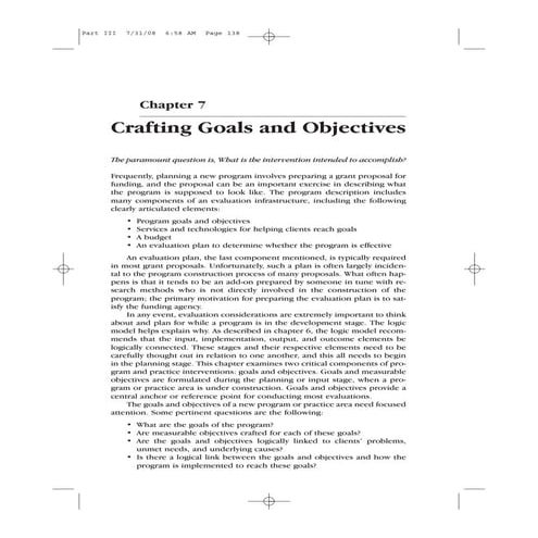 Social work: Crafting Goals and Objectives