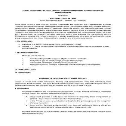 SOCIAL WORK PRACTICE WITH GROUPS-FILIPINO FRAMEWORKS FOR INCLUSION AND ...