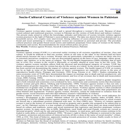 Socio cultural context of violence against women in pakistan