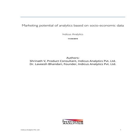 Socio economic data analytics for marketing - an outline 