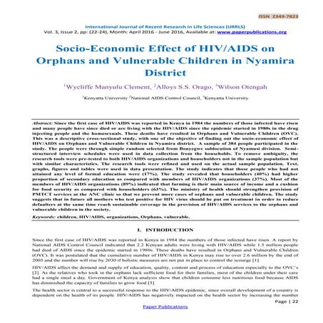 Socio-Economic Effect of HIV/AIDS on Orphans and Vulnerable Children in Nyami...