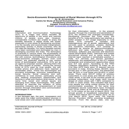 Socio economic empowerment of rural women through icts | PDF