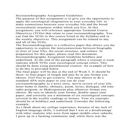 Socioautobiography Assignment GuidelinesThe purpose of this assign.docx