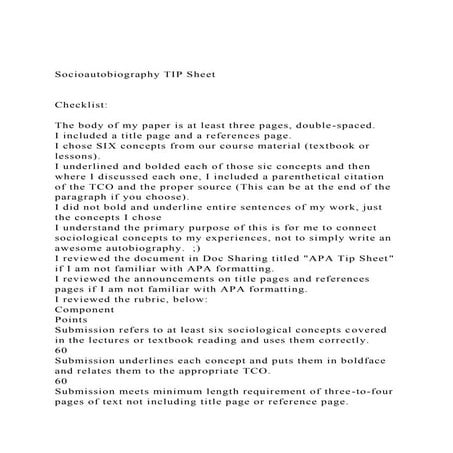 Socioautobiography TIP SheetChecklistThe body of my p.docx