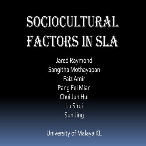 Sociocultural Factors In Sla
