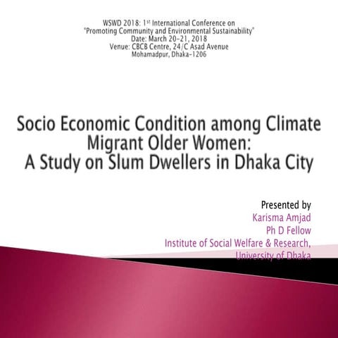 Socio economic condition among climate migrant older women
