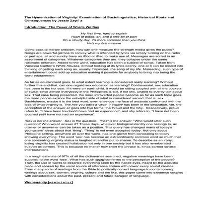 Sociolinguistics: A Reaction to Virginity and Language