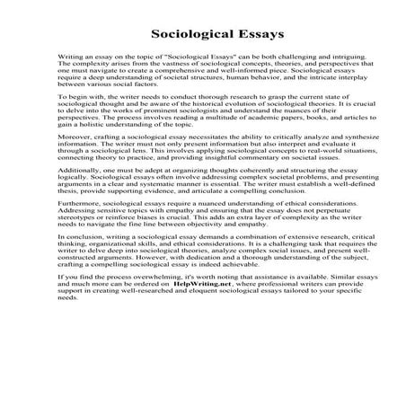 Sociological Essays. Saint Mary's University of Minnesota