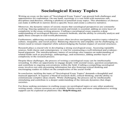 Sociological Essay Topics. What Separates Sociology from Common Sense Essay E...