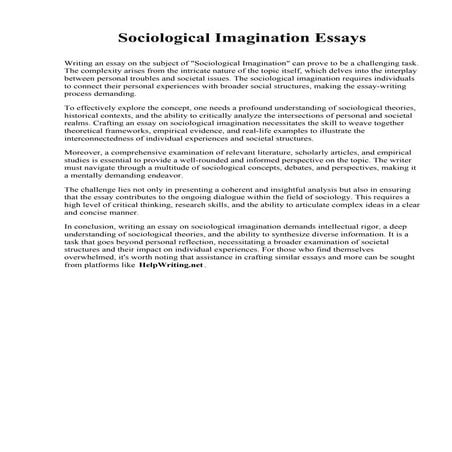 Sociological Imagination Essays. Santa Barbara City College