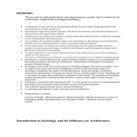 SOCIOLOGY architecture economics s5 b.archs