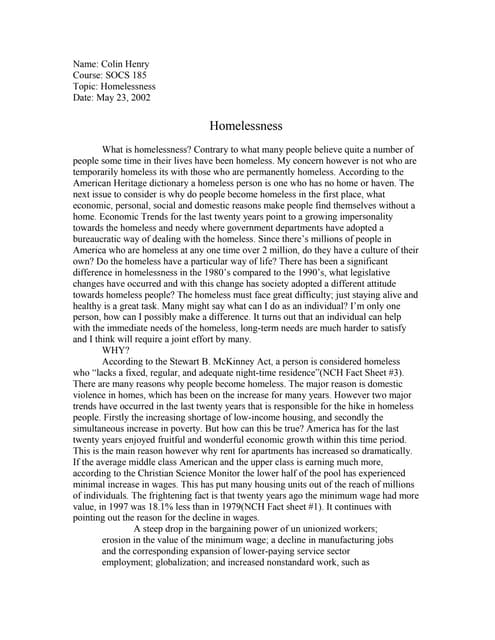 essay about homeless family