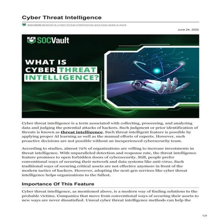 What Is Cyber Threat Intelligence | How It Work? | SOCVault
