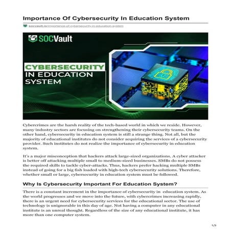 Importance Of Cybersecurity In Education System | SOCVault | PDF