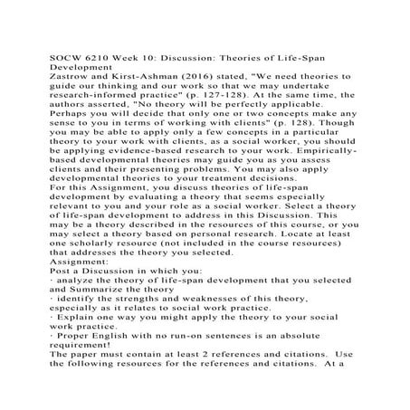SOCW 6210 Week 10 Discussion Theories of Life-Span Development.docx