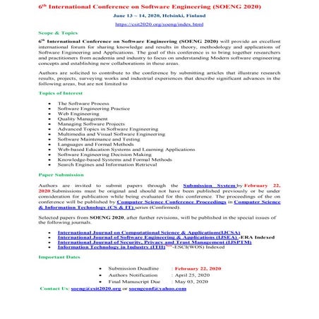 Call for papers - 6th International Conference on Software Engineering ...